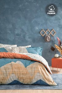 Yataş Ranforce Dört Mevsim 200 x 220 cm Geometrik Çift Kişilik Nevresim Takımı Lacivert
