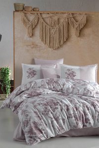 Clasy Ranforce Dört Mevsim 200 x 220 cm Çiçekli Çift Kişilik Nevresim Takımı Bej