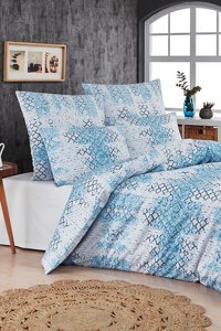 Mislina Home Pamuk Dört Mevsim 200 x 220 cm Mykonos Çift Kişilik Nevresim Takımı Mavi