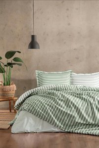 Acto Ranforce Kışlık 200 x 220 cm Çizgili Çift Kişilik Nevresim Takımı Yeşil