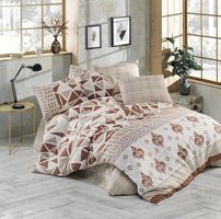 Nevresim Dünyası Pamuk Polyester Dört Mevsim 200 x 220 cm Ekoseli Çift Kişilik Nevresim Takımı Kahverengi