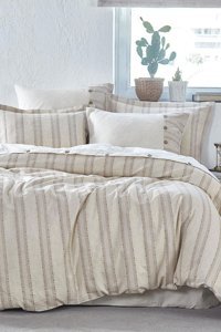 Ecocotton Keten Dört Mevsim 200 x 220 cm Şeritli Çift Kişilik Nevresim Takımı Terra