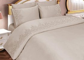 Çeyiz Diyarı Pamuk Dört Mevsim 200 x 225 cm Etnik Çift Kişilik Nevresim Takımı Cappuccino