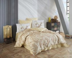 Nevresim Dünyası Ranforce Dört Mevsim 200 x 220 cm Desenli Çift Kişilik Nevresim Takımı Krem