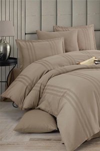 Clasy Ranforce Dört Mevsim 200 x 220 cm Şeritli Çift Kişilik Nevresim Takımı Bej