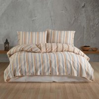 Clasy Pamuk Dört Mevsim 200 x 220 cm Çizgili Çift Kişilik Nevresim Takımı Somon