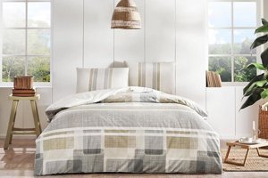 Taç Ranforce Dört Mevsim 200 x 220 cm Geometrik Çift Kişilik Nevresim Takımı Kahverengi