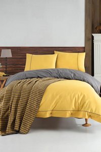 T.Concept Pamuk Kışlık 200 x 220 cm Battaniyeli Düz Çift Kişilik Nevresim Takımı Sarı