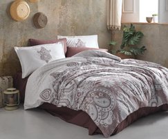 Nevresim Dünyası Ranforce Dört Mevsim 200 x 220 cm Şal Desen Çift Kişilik Nevresim Takımı Kahverengi