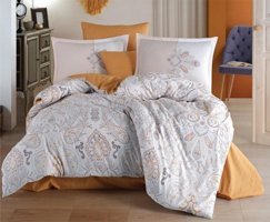 Clasy Pamuk Dört Mevsim 200 x 220 cm Şal Desen Çift Kişilik Nevresim Takımı Hardal
