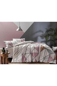 Taç Ranforce Kışlık 200 x 220 cm Lastikli Geometrik Çift Kişilik Nevresim Takımı Pembe