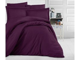 Clasy Saten Dört Mevsim 200 x 220 cm Çizgili Çift Kişilik Nevresim Takımı Mor