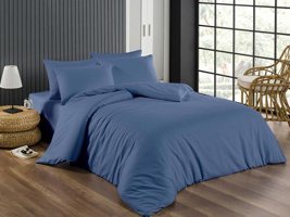 Ete Hometex Pamuk Saten Dört Mevsim 200 x 220 cm Çizgili Çift Kişilik Nevresim Takımı İndigo