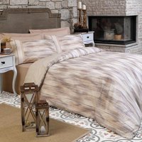 Özdilek Saten Kışlık 200 x 220 cm Çizgili Çift Kişilik Nevresim Takımı Bej