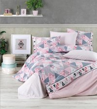 Nevresim Dünyası Pamuk Dört Mevsim 200 x 220 cm Puantiyeli Çift Kişilik Nevresim Takımı Pembe