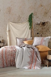 Clasy Pamuk Dört Mevsim 200 x 220 cm Şal Desen Çift Kişilik Nevresim Takımı Oranj