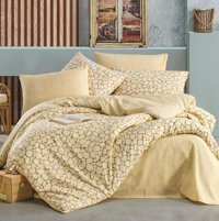 Nevresim Dünyası Pamuk Polyester Dört Mevsim 200 x 220 cm Taş Desen Çift Kişilik Nevresim Takımı Kahverengi Sarı