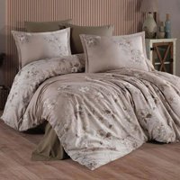 Clasy Pamuk Saten Dört Mevsim 200 x 220 cm Çiçekli Çift Kişilik Nevresim Takımı Kahverengi