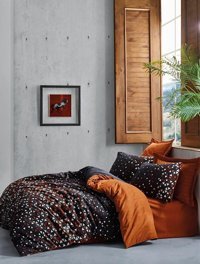 Nevresim Dünyası Pamuk Dört Mevsim 200 x 220 cm Modern Çift Kişilik Nevresim Takımı Siyah Turuncu