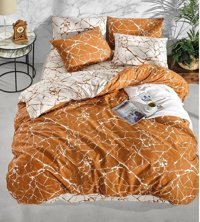 Nevresim Dünyası Pamuk Polyester Dört Mevsim 200 x 220 cm Mermer Çift Kişilik Nevresim Takımı Kahverengi