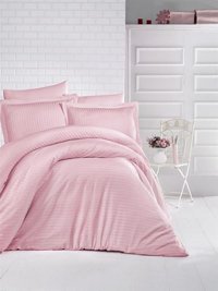 Clasy Saten Dört Mevsim 200 x 220 cm Çizgili Çift Kişilik Nevresim Takımı Pudra