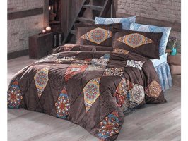 Clasy Pamuk Saten Dört Mevsim 200 x 220 cm Etnik Çift Kişilik Nevresim Takımı Kahverengi