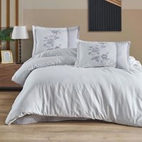 Clasy Pamuk Dört Mevsim 200 x 220 cm Çizgili Çift Kişilik Nevresim Takımı Beyaz