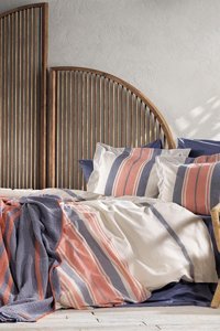 Zebra Pamuk Dört Mevsim 200 x 220 cm Şeritli Çift Kişilik Nevresim Takımı Kiremit Lacivert