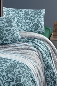 Mulberry Pamuk Kışlık 200 x 220 cm Şal Desen Çift Kişilik Nevresim Takımı Gri Mavi