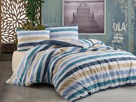 Çeyiz Diyarı Ranforce Dört Mevsim 200 x 220 cm Çizgili Çift Kişilik Nevresim Takımı Mavi