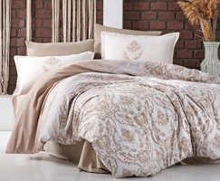 Clasy Ranforce Dört Mevsim 200 x 220 cm Şal Desen Çift Kişilik Nevresim Takımı Kahverengi