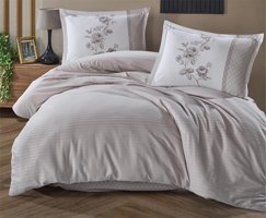 Clasy Ranforce Dört Mevsim 200 x 220 cm Çizgili Çift Kişilik Nevresim Takımı Açık Gri