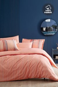 Yataş Ranforce Kışlık 200 x 220 cm Çizgili Çift Kişilik Nevresim Takımı Somon