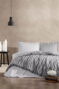 Özdilek Pamuk Kışlık 200 x 220 cm Çizgili Çift Kişilik Nevresim Takımı Antrasit