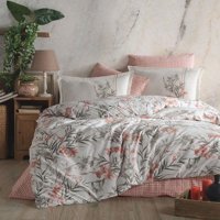 Clasy Ranforce Dört Mevsim 200 x 220 cm Yaprak Çift Kişilik Nevresim Takımı Pudra