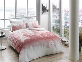 Taç Saten Dört Mevsim 200 x 220 cm Desenli Çift Kişilik Nevresim Takımı Gül Kurusu