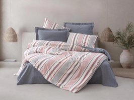 Nevresim Dünyası Pamuk Polyester Dört Mevsim 200 x 220 cm Çizgili Çift Kişilik Nevresim Takımı Lacivert