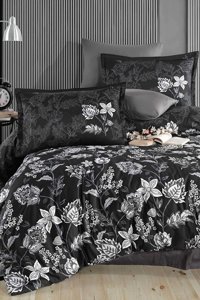 Clasy Ranforce Dört Mevsim 200 x 220 cm Çiçekli Çift Kişilik Nevresim Takımı Antrasit