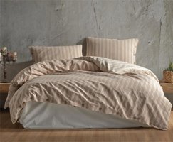 Clasy Pamuk Dört Mevsim 200 x 220 cm Çizgili Çift Kişilik Nevresim Takımı Bej