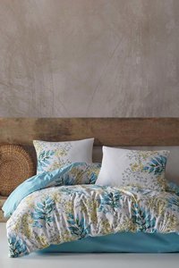 Elart Ranforce Dört Mevsim 200 x 220 cm Lastikli Çiçekli Çift Kişilik Nevresim Takımı Mavi