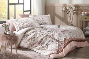 Nevresim Dünyası Ranforce Kışlık 200 x 220 cm Ağaç Çiçek Çift Kişilik Nevresim Takımı Pudra