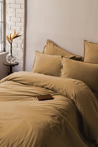 İssimo Home Pamuk Dört Mevsim 240 x 220 cm Düz Çift Kişilik Nevresim Takımı Hardal