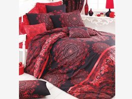 Çeyiz Diyarı Pamuk Kışlık 200 x 220 cm Desenli Çift Kişilik Nevresim Takımı Kırmızı