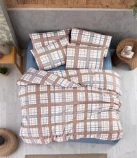 Ete Hometex Ranforce Dört Mevsim 200 x 220 cm Desenli Çift Kişilik Nevresim Takımı Kahverengi Mavi