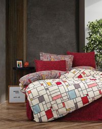 Nevresim Dünyası Ranforce Dört Mevsim 200 x 220 cm Geometrik Çift Kişilik Nevresim Takımı Bordo
