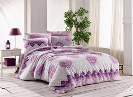 Nevresim Dünyası Ranforce Dört Mevsim 200 x 220 cm Şal Desen Çift Kişilik Nevresim Takımı Lila