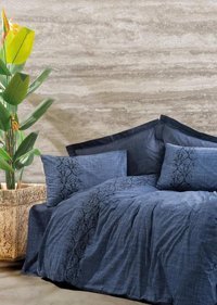 Cotton Box Ranforce Dört Mevsim 200 x 220 cm Bordür Çift Kişilik Nevresim Takımı Mavi