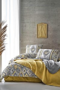 Elart Ranforce Dört Mevsim 200 x 220 cm Battaniyeli Modern Çift Kişilik Nevresim Takımı Sarı