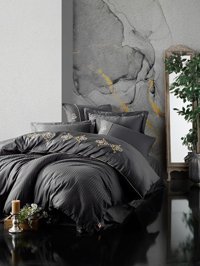 Nevresim Dünyası Saten Dört Mevsim 200 x 220 cm Modern Çift Kişilik Nevresim Takımı Antrasit