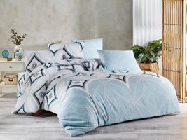 Nevresim Dünyası Ranforce Dört Mevsim 200 x 220 cm Desenli Çift Kişilik Nevresim Takımı Beyaz Mavi